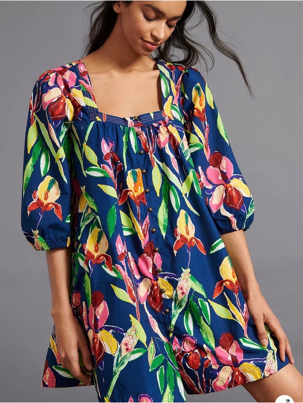 Anthropologie Maeve Tulip Tabitha 3/4 Sleeve Swing Tunic Mini Dress Size Medium